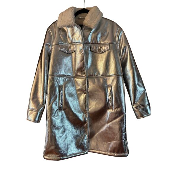 7 For All Mankind Los Angeles Silver Faux Shearling Coat Jacket Size Small NWT - Picture 1 of 10